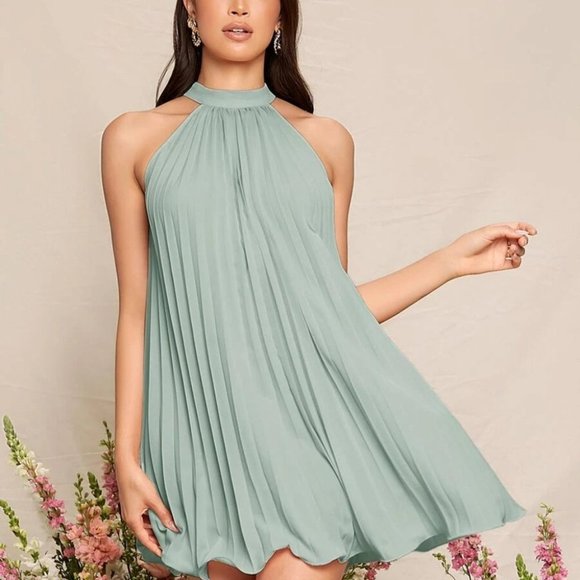 Pleated Mini Dress Mint - Picture 1 of 5